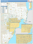 Detroit-Warren-Dearborn Metro Area Wall Map Basic Style